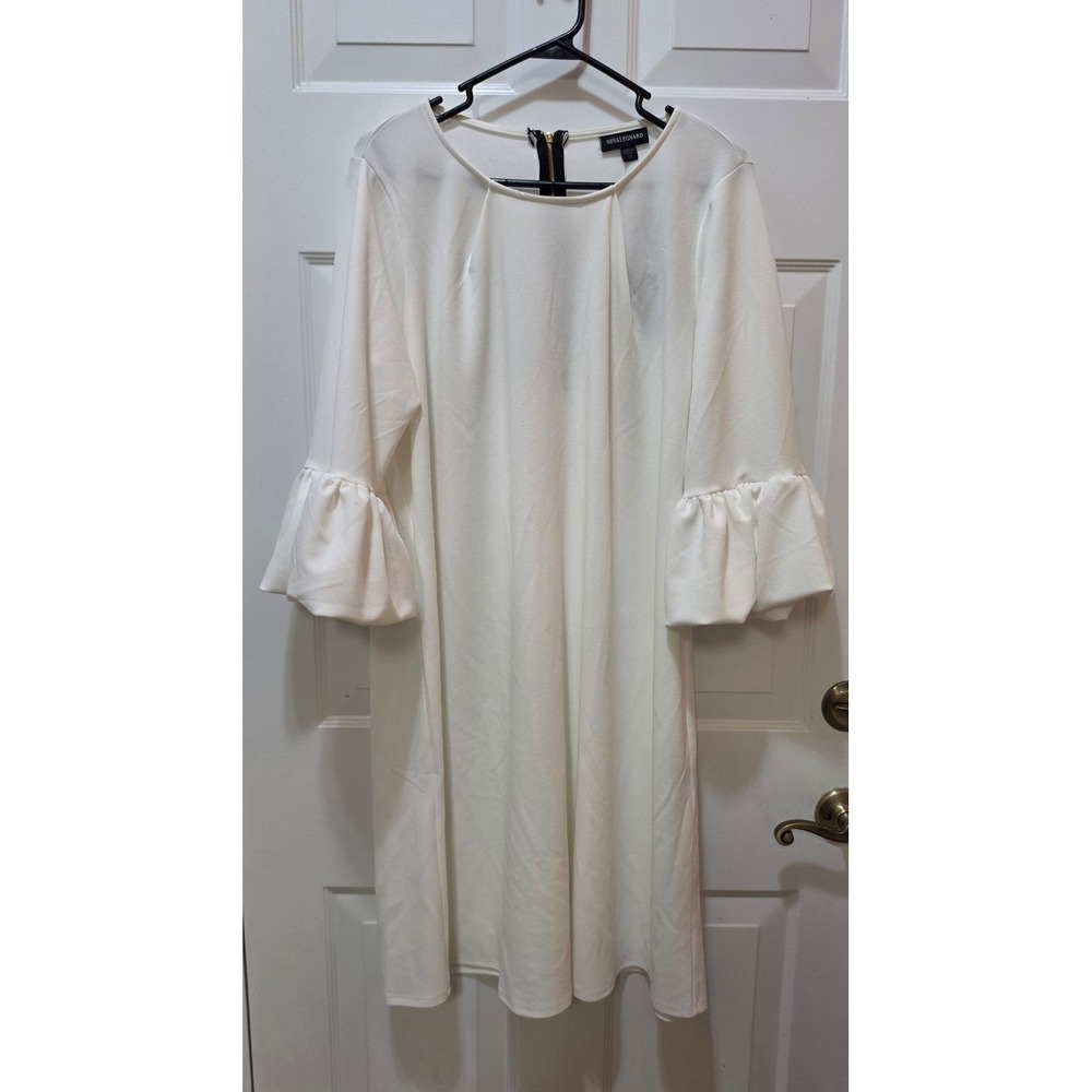Nina Leonard Bell-Sleeve Crepe Swing Dress Ivory White Plus Size 1X L6832BW